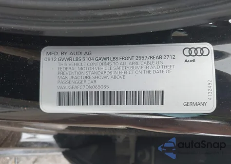 2013 Audi A6 2.0T Premium z USA, uszkodzony, nr VIN WAUGFAFC7DN065065